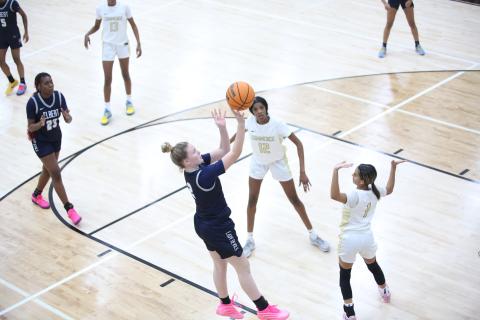 Audrey Lunsford puts up a contested jump shot. (File photo by Bo Underwood)