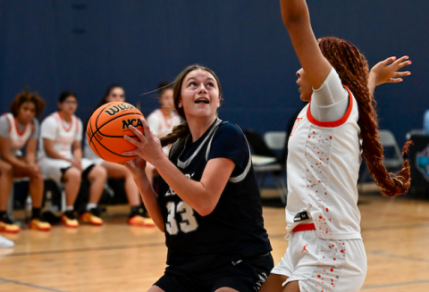 Freshman Bryleigh Dickerson (33) gets the ball in the paint. (Photo courtesy of Sean Gallagher)