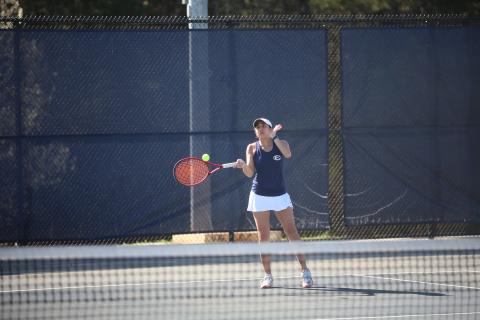 Emily Poon (first slide) and Gracie Kidd (second slide) played their final matches as Elbert County Lady Devils last Tuesday. (Photos by Bo Underwood)