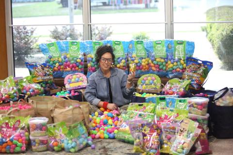 Main Street Elberton's Crystal Beebe sits with over 8,000 eggs that are ready to be hidden as part of Main Street's annual Easter Eggstravaganza. The event is scheduled for April 2 at 6:15 p.m. at Sutton Park (Photo by Bo Underwood)