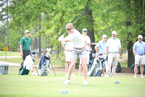 Madden Drake drives the ball at the 2026 Granite City Classic on Monday, April 13. The Elbert County boys’ golf team finished second overall at the 18-hole tournament at Arrowhead Pointe. (Photo by Bo Underwood)