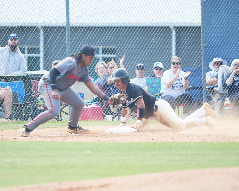 Elbert County senior Jose Rodriguez stole 10 bases, recorded two hits and scored six runs across two games against Chattooga in the first round of the state tournament. (Photo by Bo Underwood)