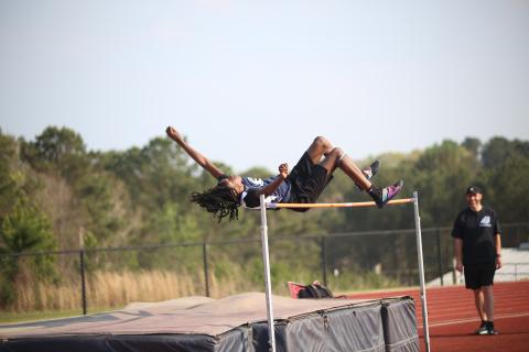 Elbert County’s Jaylin Morrison (above) tied for the highest mark in the boys’ high jump along with Jordan Morrison at the 2026 A Division I Section B in Bremen last week. His qualification for the state championships was one of 18 for Elbert County. The state championships were held May 12 at the University of Georgia. (Photo by Bo Underwood)