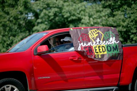 The high temperature wasn't enough to stop the Jim-Ree Museum's annual Juneteenth Celebration. In addition to the festival on Elberton's downtown square, the Juneteenth parade carried on, with most of the participants choosing to beat the heat from inside their vehicles. (Photos by Mark Wells)