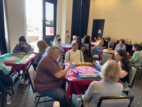 A group of Mah Jongg players compete against each other and socialize during an introductory class at the Elbert County Public Library. (Photo courtesy of Amy Campbell)