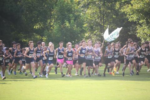 The Elbert County boys' cross country team runs at Athens Christian School August 15. (Photo by Bo Underwood)