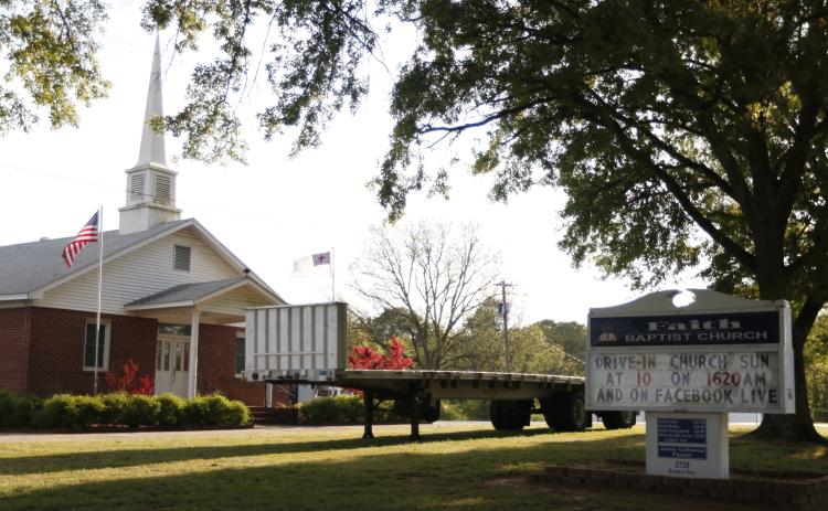 Faith Baptist Church, right outside of Bowman, has a stage set for drive-in Easter services. (Photo by Scoggins)