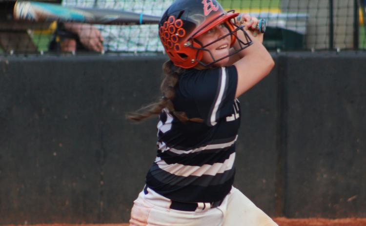 Makenly Rorick takes a swing in action against Franklin County Friday night in Carnesville. (Photo by Scoggins)