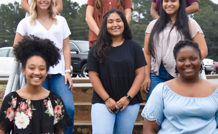 Candidates for Elbert County Homecoming Queen are (front row, L-R) Jedihah Williams, Jamera Allen, (second row, L-R) Ellie Jourolmon, Melanie Guerrero, Coraima Vargas, (back row, L-R) Marilyn Flores, Elizabeth Brady and Aniyah Robertson.