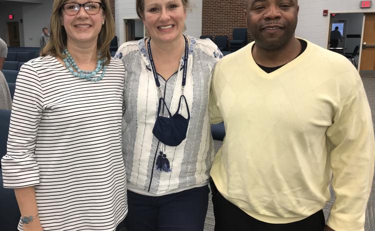 Three new administrators were named by the Elbert County Board of Education at Monday night’s BOE work session. The new administrators are (L-R) Principal Laura Albertson at Elbert County Primary School (replacing the retiring Rosa Harris), Director Dr. Audrey Johnson at Paul J. Blackwell Learning Center (replacing Dr. Sonya Barnett) and Principal Jasper Huff at Elbert County Elementary School (replacing Stephanie Wiles). (Photo by Jones)
