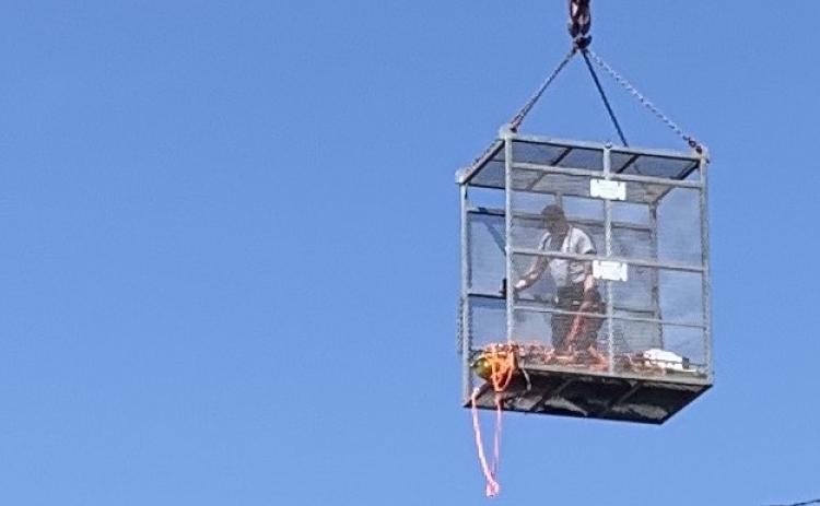 EMT  Howard Gailey was lowered into the Savannah Valley Quarry Wednesday after an accident claimed a worker’s life. According to Elbert Coroner Chuck Almond, the 42-year-old victim was pronounced dead at the scene (Elbert County EMS photo)