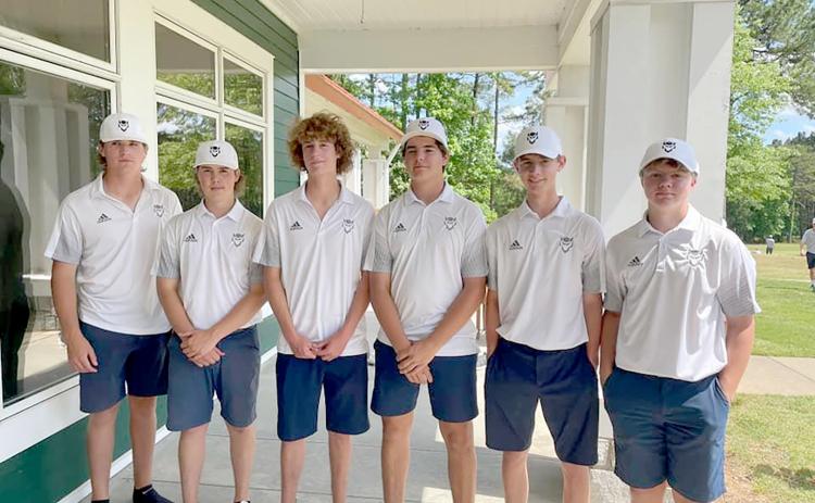 Pictured during the 4AA Area tournament at Arrowhead Pointe Golf Course are Devil golfers (L-R)Brady Starrett, Slate Crook, Levi Johnson, Thomas Brady, Landon Cagle and Hayden Marunich.