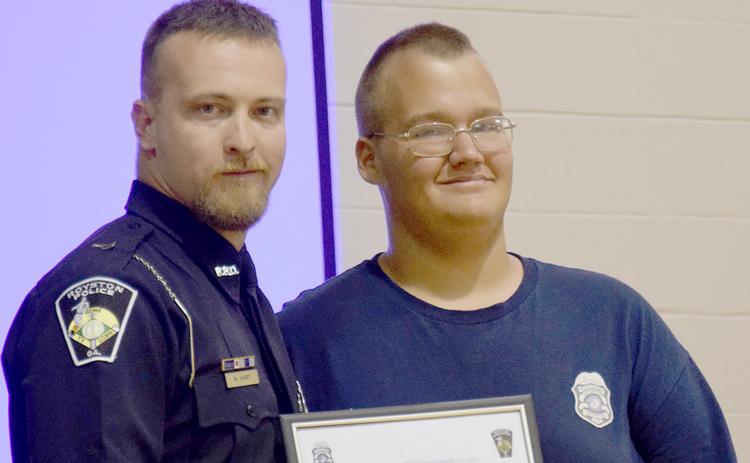 Elbert County Sheriff’s Office Cadet Explorer Cole Nix (right) received the Lt. Rodney Pilgrim Leadership Award during the Explorers graduation held by the Royston Police Department Friday, July 22.