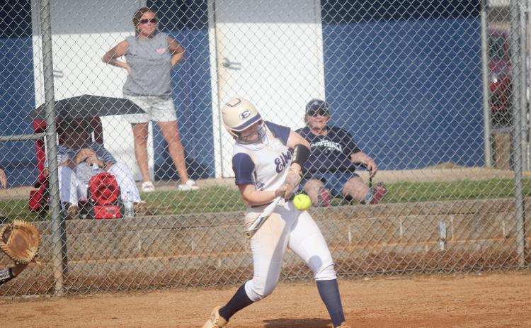 Lilly Ray connects with the ball against Lake Oconee Aug. 4 after hitting a two-run homer in the pre-season scrimmage Aug. 2.