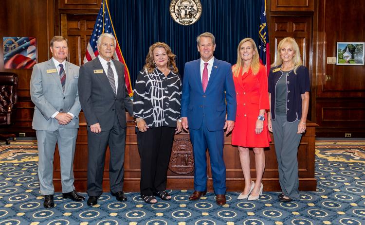 Pictured during McCall’s swearing in ceremony in the governor’s office Aug. 25 are (L-R) Georgia Vocational Rehabilitation Agency Board Member Craig Camuso, Board Chair Tom Wilson, Board Member Jane Gaines McCall, Gov. Brian Kemp, First Lady Marty Kemp and Board Secretary Sandy Adams.