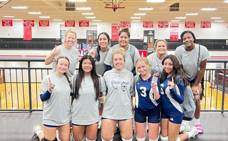 The Elbert County Volley Devils defeated Johnson High School in two sets by score of 25-15 and 26-24 Aug. 25 at Rabun County High School. The Volley Devils are scheduled to travel to Athens Christian School Thursday for games against the Eagles and Tallulah Falls High School. (Photo courtesy of Elbert County True Blue Booster Club)