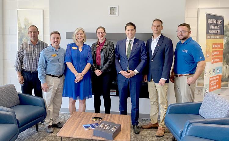 Pictured during the Elbert County Athens Technical College (ATC) campus visit are (L-R) ATC Dean Stuart Frew, Program chair Chris Morgan, Andrea Daniel, ATC President, Ann-Jo Smits, Aeres, Laurens van Doeveren, Deputy Consul General of the Consulate General of the Kingdom of the Netherlands, Mayor of Elberton Daniel Graves and ATC VP of Economic Development Al McCall.