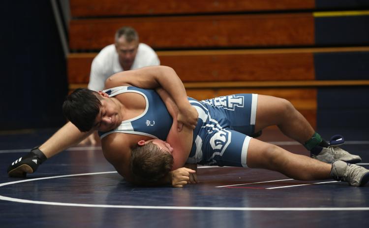 Mat Ram Jesus Mills finished in first place during the Ram Invitational Saturday, Nov. 5 before helping lead the team to a 3-0 day at the region duals Thursday, Nov. 10. The Rams are scheduled to travel to Social Circle for the Redskin Rumble Saturday. (File photo by Scoggins)