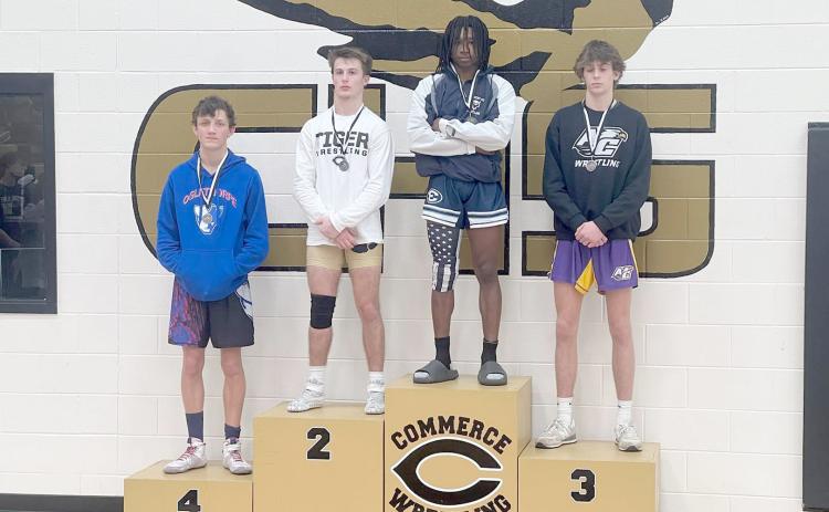 Mat Devil Isiah Davis was one of Elbert’s three wrestlers who brought home an area championship from the Area 8A Traditional Tournament Feb. 4. Carter Fleming brought home the third area championship while the Mat Devils qualified 10 wrestlers for the GHSA State Traditional Sectionals.