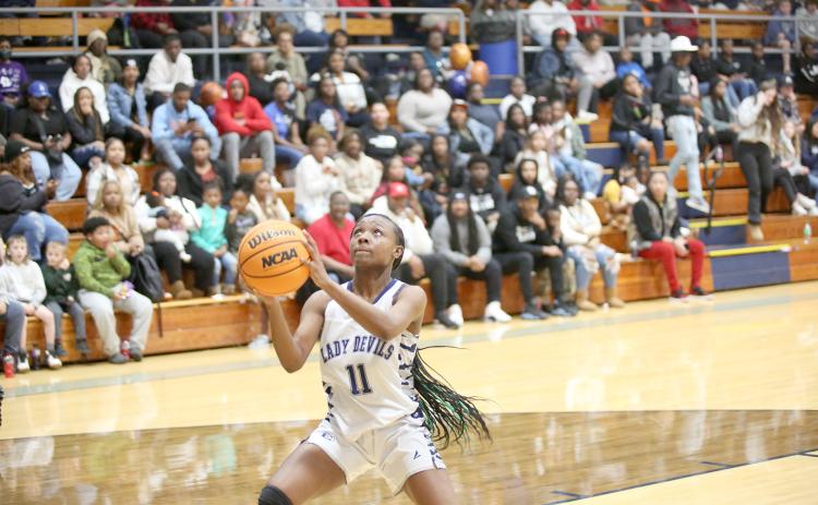 Senior Terrace Hester led the Lady Devils in scoring along with senior teammate Niya Moon. (Photo by Wells)