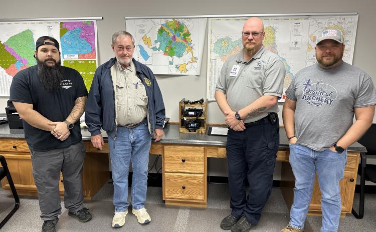 Elbert County Emergency Services (EMS) Amateur Radio Emergency Services (ARES) volunteer members include (L-R) Alex Valderrama, Joe Colvard, EMS Training and Operations Supervisor Tim Bohannon and Josh Carrington. The group of 14 total members is looking for new members to help serve the community through the ARES organization. Those interested can contact Bohannon by emailing tbohannon@elbertcoes.org or calling 706-988-6305. (Photo by Scoggins)