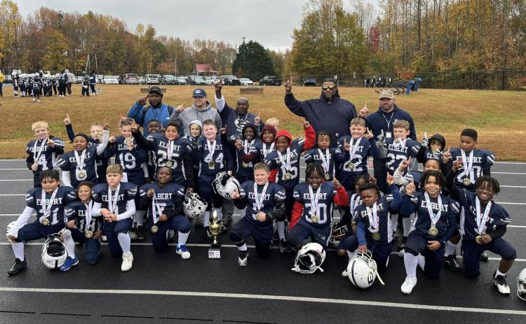 The 8U Elbert County Blue Devils football team includes James Hughes, Cayson Huff, Tyler Fortson, Lance Barnett, Brodie Bagwell, Kaydin Walker, Jayden Walker, Nylen Cleveland, Mylon Brown, Will Wade, Mason Chambliss, Jer’Braylen Teasley, Levi Barnes, Colton Streetman, Kamryn Wright, Landyn Heard, Trendyn Jones, Aston Davis, Owen Albertson, Malcolm Carter, Alex Arismendi, Maddox Bellew, Cameryn Ardister, Iyan Moon, Haynes Bone, JaCody Allen, Bentley Hulme, Jase Rider, Gage Brown and Connor Burton.