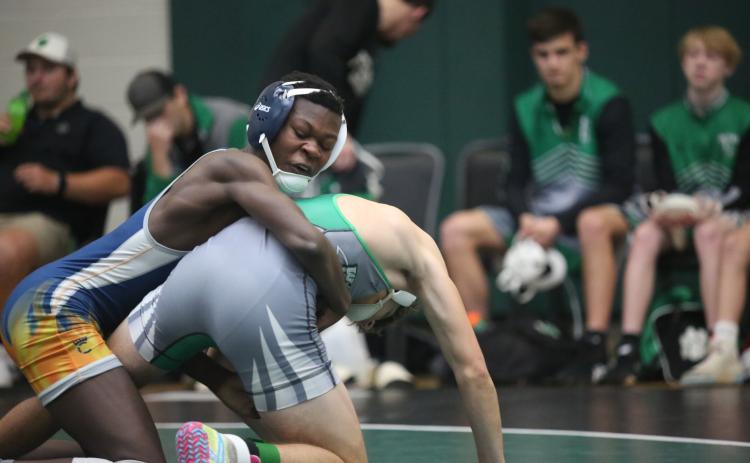 Bry Harper fights for control during Elbert’s match against Franklin Nov. 22. (Photo by Wells)