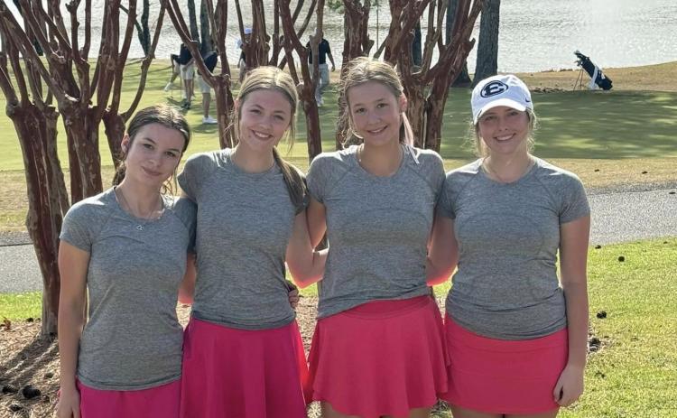 (L-R) London Blackmon, Camdyn Moon, Lucy Johnson and Ellie Wheeler were part of the Lady Devil team who finished third in the Cougar Invitational in Villa Rica March 16. (Photo courtesy of Kesler)
