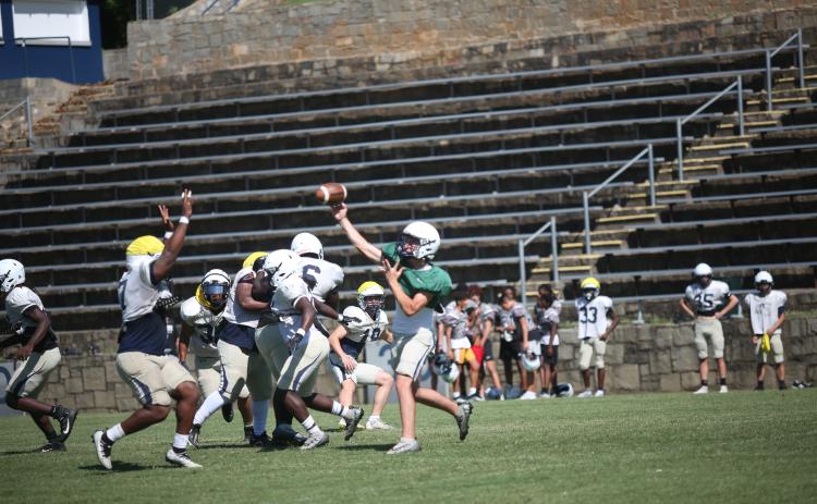 The Elbert County football team is scheduled to wrap up their summer this week after competing in multiple tournaments across the state in preparation for the upcoming season. The Blue Devils competed in several 7-on-7 tournaments, traveled to Head Coach Shannon Jarvis’ previous school, Mill Creek High School, for the Elite Line Camp and finished their summer slate with the FCA Team Camp hosted by Reinhardt University.  (File photo by Wells)