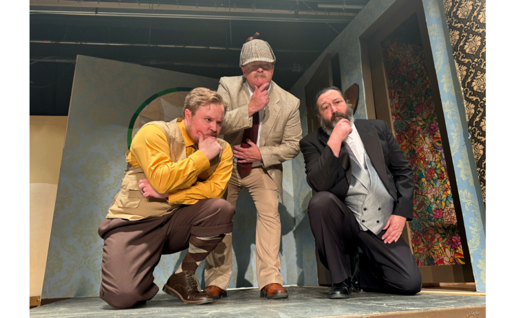Gunnar Hartley (Robert), Michael Weis (Chris), Robert Roach (Dennis) contemplate events during "The Play That Goes Wrong." Charles Haversham has been murdered at his engagement party, and there is a killer on the loose. His college buddy (Hartley), the inspector (Weis) and the butler (Roach) ponder over who could have committed such a heinous act. (Photo submitted by Toni King)