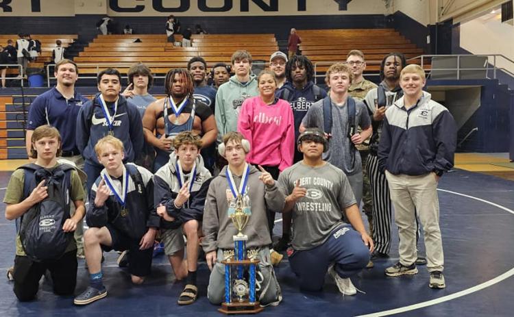 The Elbert County Blue Devils wrestling team finished first overall at the Granite City Scramble Nov. 23. (Photo courtesy of Elbert County True Blue)