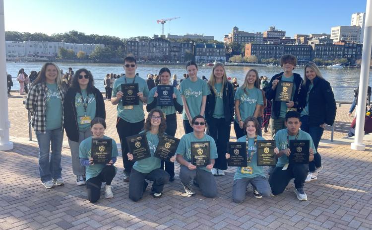 Attending this year’s state convention were (front row, L-R) Jaleigh Partain, Kennedy Ray, Adrian Jenkins, Kaylee Harvey and Brandon Jave. (Back row): Megan Ray, Avery Gaddy, Tristan McCall, Hannah Brogdon, Peyton Roach, Caraleigh Brown, Ayden Evans, Jibril Engelhardt and Marie Roach. (Photo submitted by Kennedy Ray)
