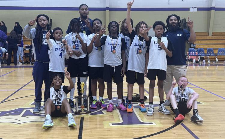 Elbert County's 12U all-stars include Kolby Allen, Brantley Almond, Chasten Belcher, Quanathan Billings, Anthony Heard Jr., Patrick Huff, Avery Langston, Damoni Thomas, De'Kobe Williams and Kadeem Williams. The team is coached by Head Coach Rod Rucker and Assistant Coach Jamal Willis. (Photo submitted by Stephanie Almond)