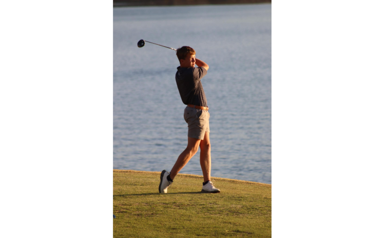 Madden Drake tees off at Arrowhead Pointe during a match against Tallulah Falls. (Photo courtesy of Elbert County Golf)