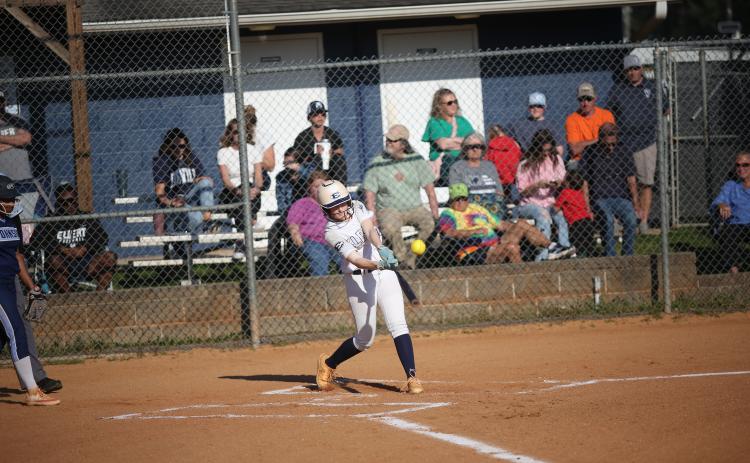 Miller Drake gets the barrel of her bat on a ball during a win over Johnson in the regular season. (Photo by Wells)