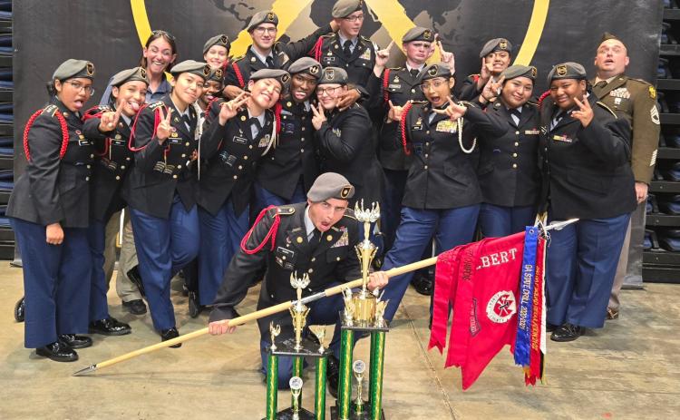 Elbert County’s JROTC Drill team (above) brought home a national championship after their color guard team (below) finished first overall in the color guard event at the national competition in Daytona Beach, Florida. (Photos courtesy of ECCHS CTAE)