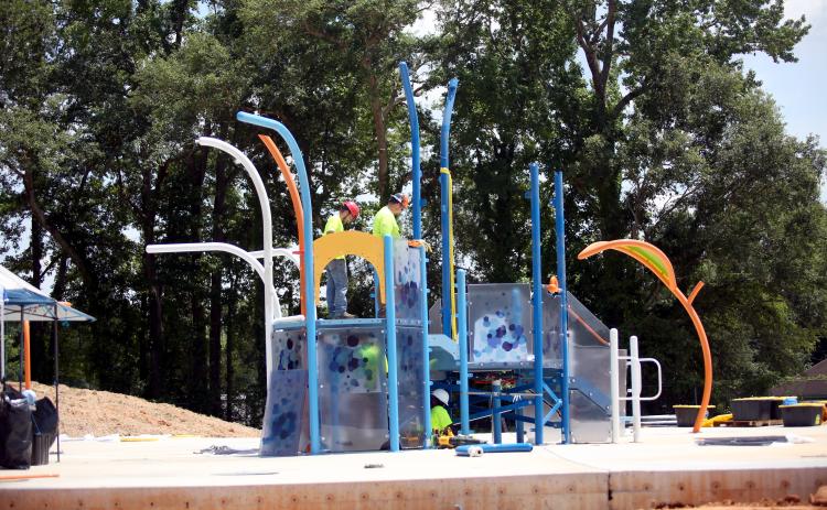 The splash pad under construction at the site formerly known as the Senior League Field off of North McIntosh Street is making progress in preparation for a grand opening, anticipated in the first-half of 2026.  (Photo by Wells)