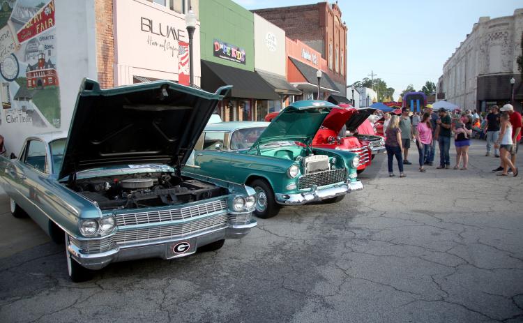 The square in downtown Elberton was covered in classic rides for the 27th annual Cruise-In and Classic Car show on Saturday. Collectors brought a wide variety of vehicles and small engines to put on display for those in attendance. (Photo by Wells)