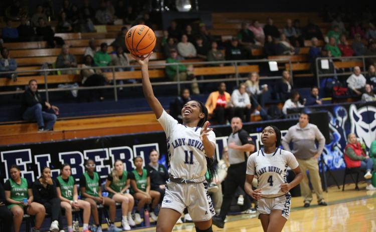 Tiyah Turman makes a layup against Franklin on Dec. 9. (Photo by Bo Underwood)
