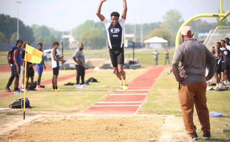 D.K. Winn competes in the triple jump at Elbert County’s home meet on March 31. (Photo by Bo Underwood)