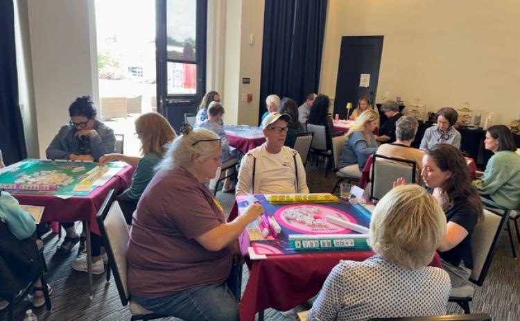 A group of Mah Jongg players compete against each other and socialize during an introductory class at the Elbert County Public Library. (Photo courtesy of Amy Campbell)