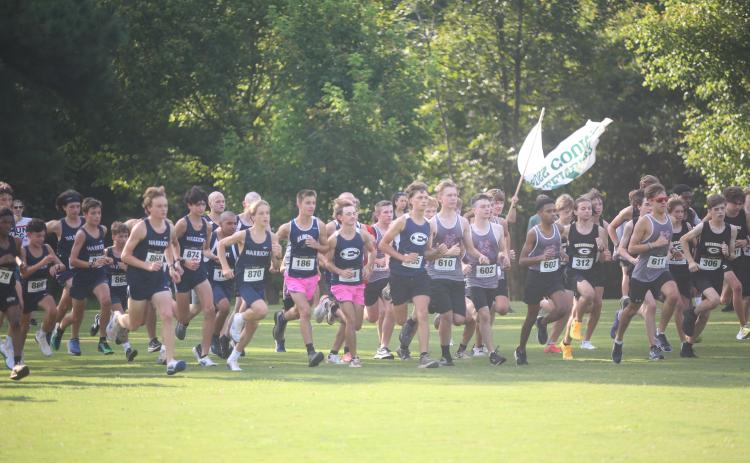 The Elbert County boys' cross country team runs at Athens Christian School August 15. (Photo by Bo Underwood)