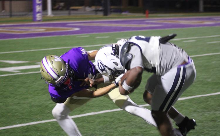 Mikeal Allen is wrestled down at the 15, but not before ripping Lumpkin County for 28 yards. His run set up the game-winning Elbert County touchdown, scored by Brody Baker with 8:21 remaining.