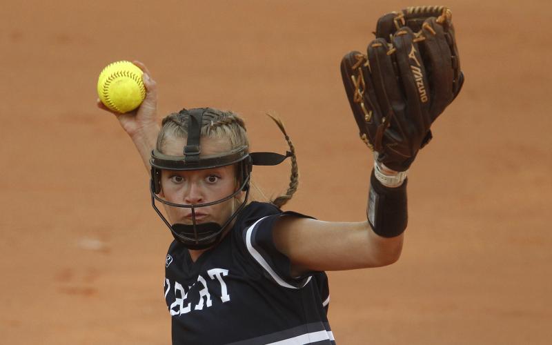 Senior pitcher Lauren Hart will lead the Lady Diamond Devils into a best two out of three series with Region 8-AA Monticello today at King Field in Elberton. (File photo by Cary Best)