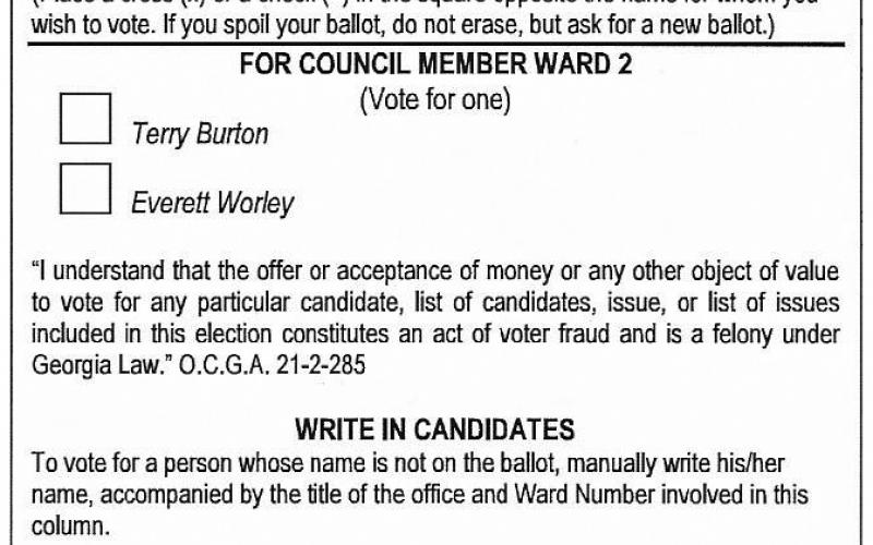 Sample ballot for Ward 2