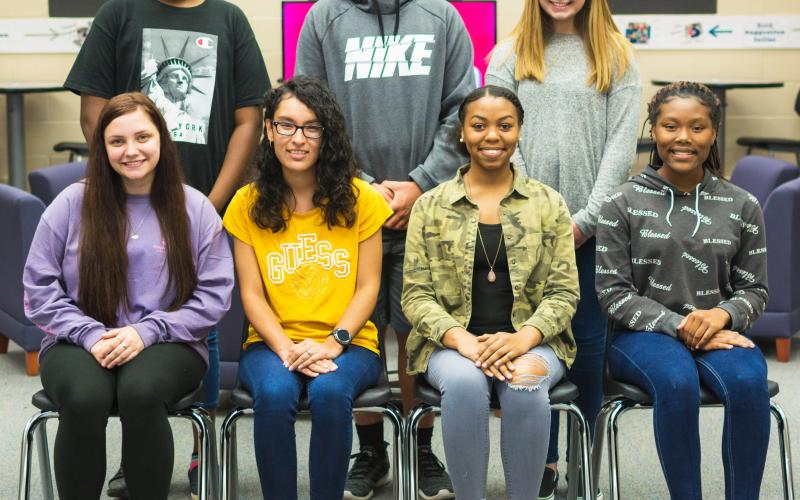 October Students of the Month are (seated) McKenzie Dye, Kimberly Segura, Camille Downer and Koriyana Heard; (standing) Marleigha Dean, Andrew Jaggers and Maryjane Richard. Not pictured, Katrina Bradford