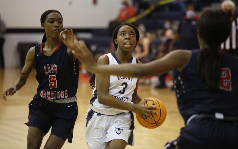 Sophomore Aaniyah Allen led the Lady Devils in scoring with 28 points in Elbert County’s 65-55 win over Grovetown Dec. 12 at Elbert County Middle School. (Photo by Scoggins)  