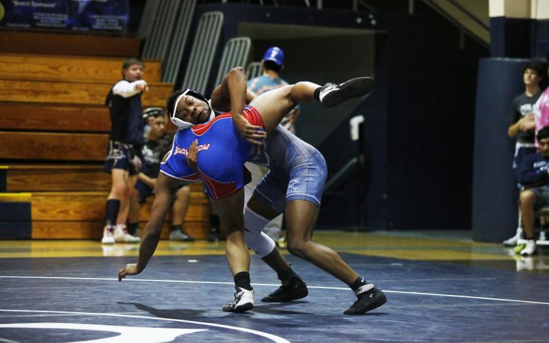 Junior Trez White finished in the semi-finals of the GHSA State Championships in Macon Feb. 10 to place fifth in the 170-pound division. (Photo by Scoggins) 