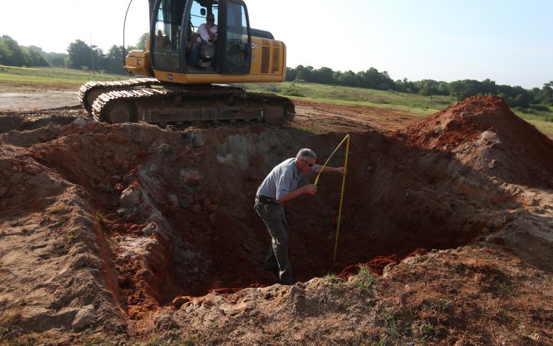 The Elbert County Road Department dug up land where an alleged time capsule was buried at the site of the Georgia Guidestones. There was no time capsule found at the site despite false information circulating other social media pages. (Photo by Scoggins)