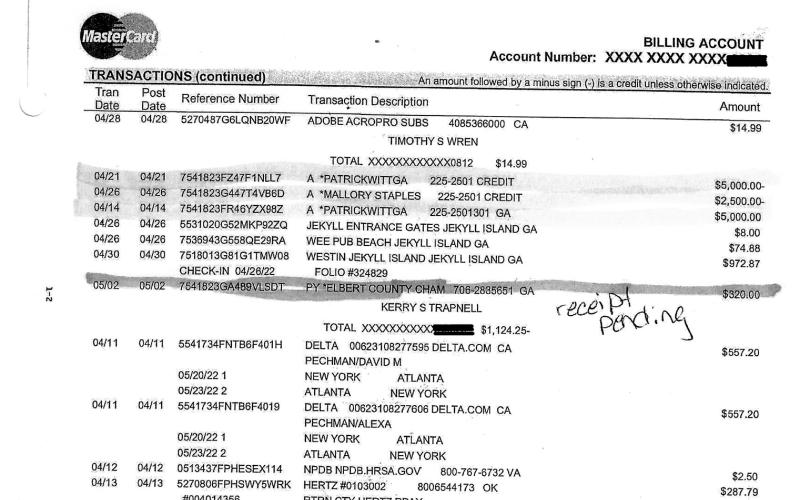 Records from Elbert Memorial Hospital sent to be audited show that former Chief Executive Officer Kerry Trapnell made contributions to political candidates Herschel Walker/WinRed PAC, Mallory Staples and Patrick Witt using hospital funds. Along with the contribution to Take Back Georgia PAC, contributions ranged from November 2021 to April 2022 and totaled $38,300. 